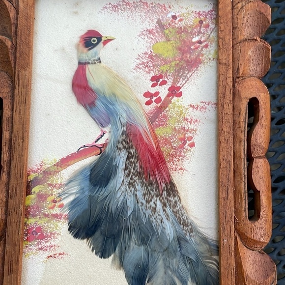 Vintage Mexican Feathercraft With Carved Wood Frames 1950’s - Picture 3 of 5